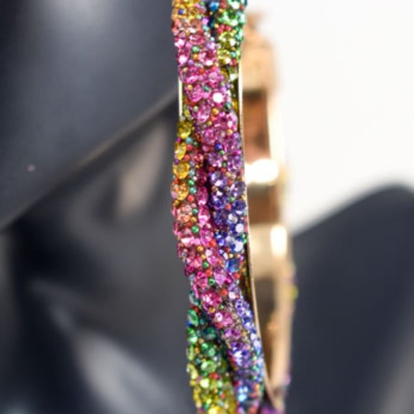 3" Braid Twist Multicolor Rhinestone Hoop Earrings - Picture 8 of 12